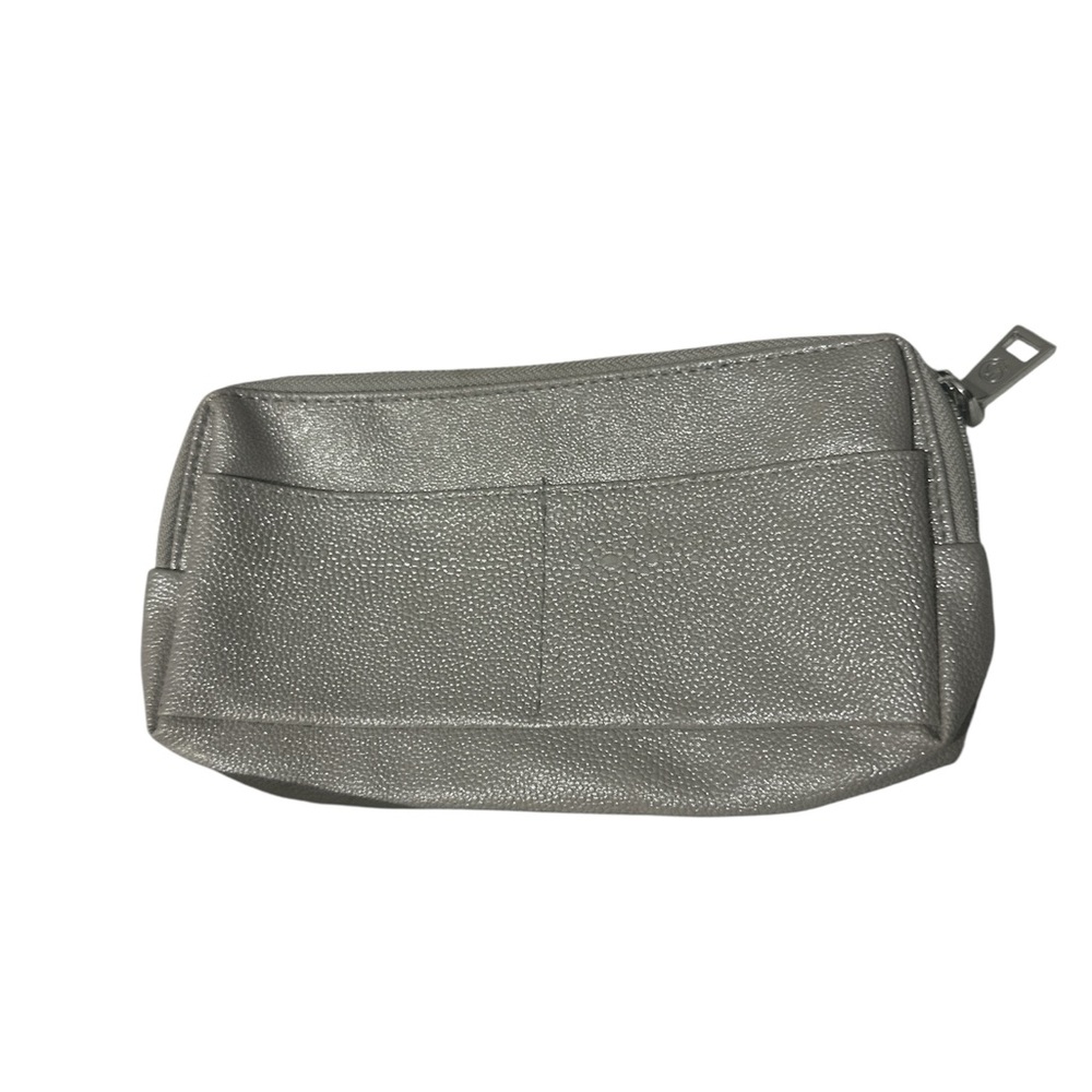 Silver leather metallic Cosmetic Bag silver accents cute 🥰